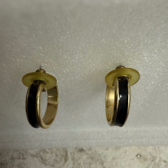 Two tone black & gold half hoop earrings - Picture 4 of 5